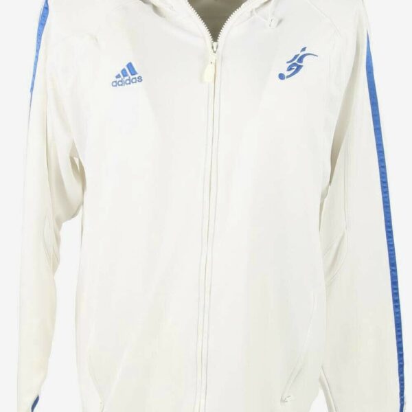 Adidas Track Top Hooded Vintage 3 Striped Full Zip 90s White Size L