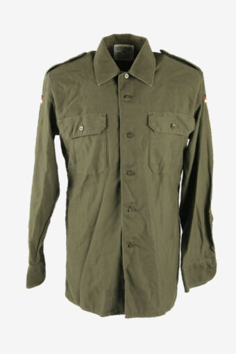 Army Shirt Vintage German Flag Long Sleeve Button Up 90s Khaki Size M