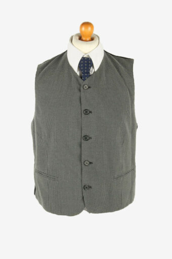 C&A Vintage Waistcoat Gilet Check Vest Button Up Smart Black Size L