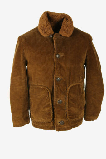 Corduroy Jacket Vintage Sherpa Lined Cord Button 90s Retro Camel Size S
