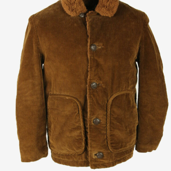 Corduroy Jacket Vintage Sherpa Lined Cord Button 90s Retro Camel Size S
