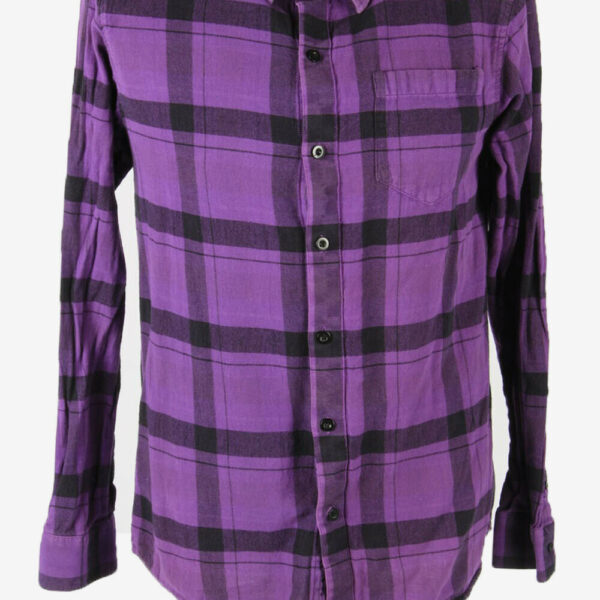 Flannel Shirt Vintage Striped Long Sleeve Button 90s Cotton Purple Size M