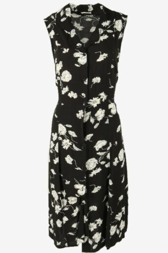 Floral Long Dress Vintage Collared Retro 80s Black Size UK Petite 16