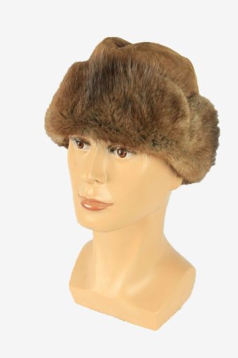 Fur Suede Cap Hat Vintage Earflaps Ski Cossack 90s Brown Size 56 cm