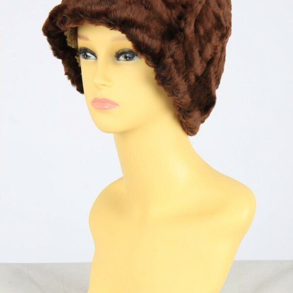 Furry Feather Fur Hat Vintage Womens Retro 80s Size XXL Dark Brown