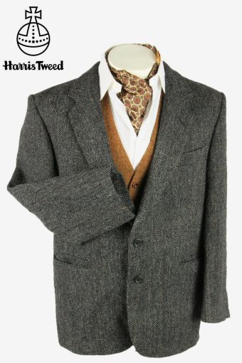Harris Tweed Vintage Blazer Jacket Herringbone Country Grey Size L