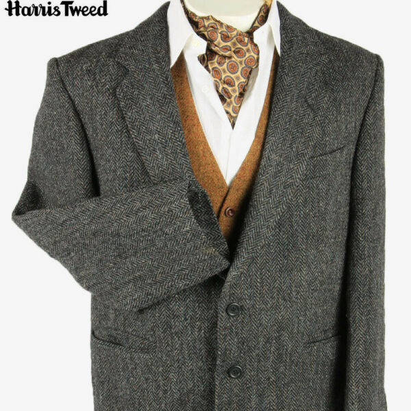 Harris Tweed Vintage Blazer Jacket Herringbone Country Grey Size L