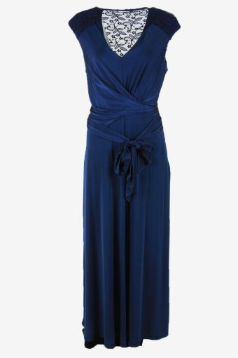 Maxi Dress Vintage V Neck Elastic Waist Lace Detail Navy Size L