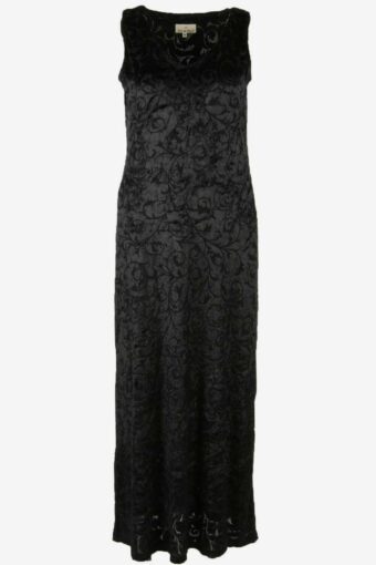 Patterned Velvet Maxi Dress Vintage V Neck Lined Retro 90s Black Size M