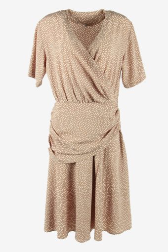 Polka Dot Maxi Dress Vintage V Neck Casual Travel Style Beige Size L
