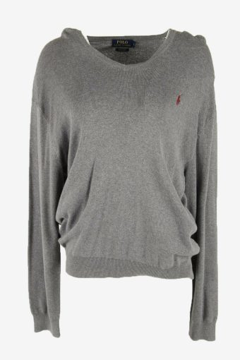 Polo Ralp Lauren Plain Sweater Vintage Jumper V Neck 90s Grey Size L