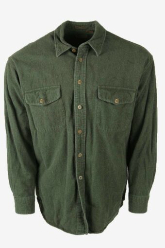 St Johns Bay Flannel Shirt Plain Vintage Long Sleeve 90s Khaki Size L