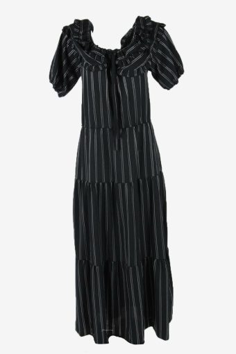 Striped Maxi Dress Vintage Round Neck Casual 90s Black Size L