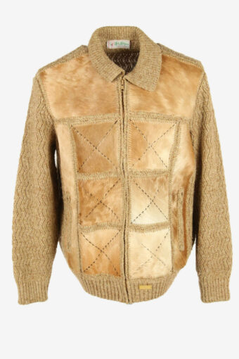 Suede Cardigan Jacket Vintage Zip Up Old School Retro 90s Beige Size XL