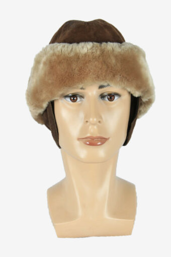 Suede Fur Winter Hat Ushanka Vintage Earflaps 80s Brown Size 64 cm