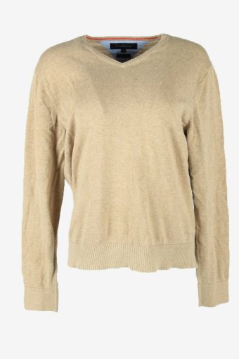 Tommy Hilfiger Diamond Sweater Vintage V Neck Golf Casual Beige Size L