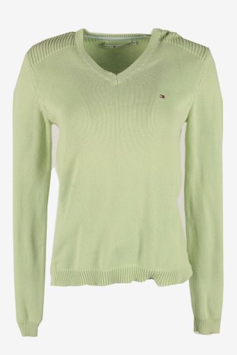 Tommy Hilfiger Plain Sweater Vintage Jumper V Neck 90s Lime Size M