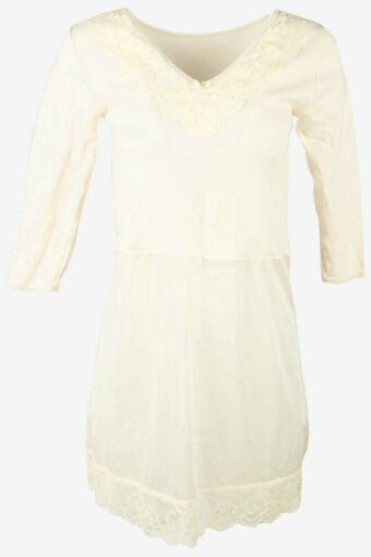 Vintage 3/4 Sleeve Slip Dress Lace Nightdress Retro 90s Beige Size S/M