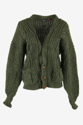 Vintage Cardigan Cable Knit Turtle Neck Winter Warm 90s Green Size L