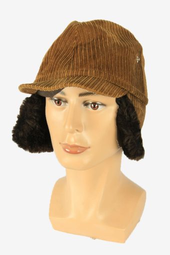 Vintage Curduroy Russian Style Fur Hat Earflaps Warm Brown Size 52 cm