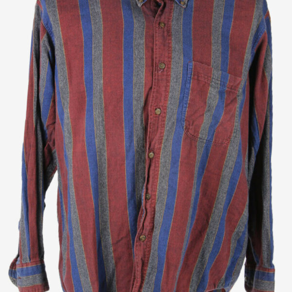 Vintage Flannel Shirt Striped Long Sleeve Button 90s Cotton Multi Size XL