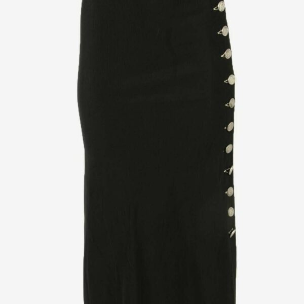 Vintage Long Skirt Button Vent Elasticated Waist 90s Black Size UK 6/8