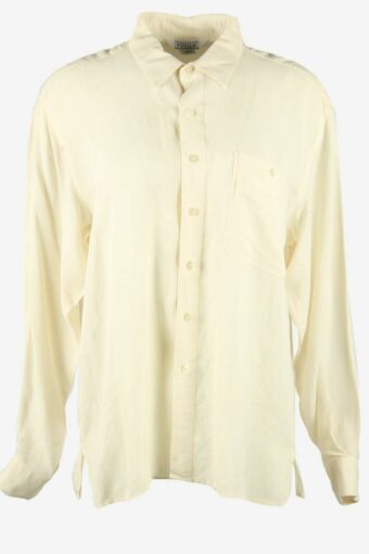 Vintage Silk Long Sleeve Top Blouse Button Down Retro 90s Beige Size M