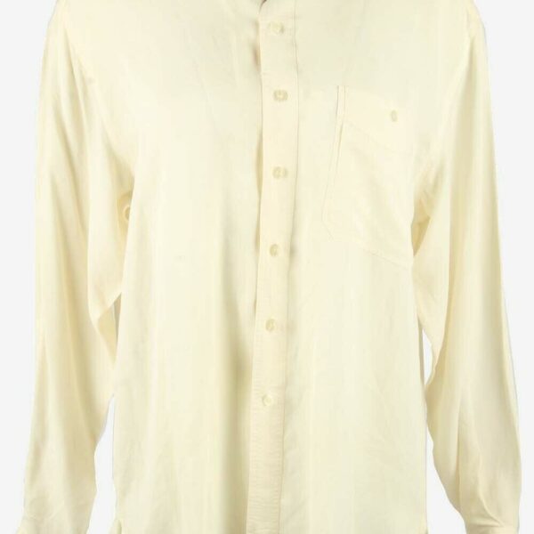 Vintage Silk Long Sleeve Top Blouse Button Down Retro 90s Beige Size M