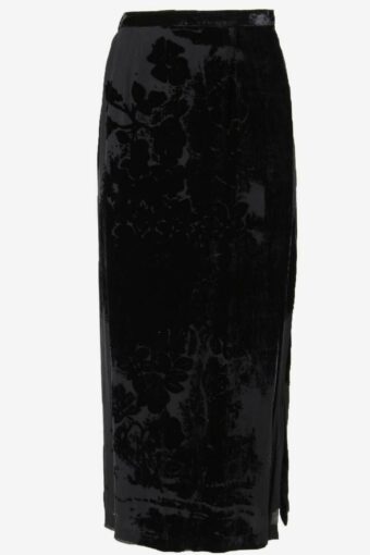 Vintage Silk Blended Long Skirt Floral Velvet Lined 90s Black Size UK 10