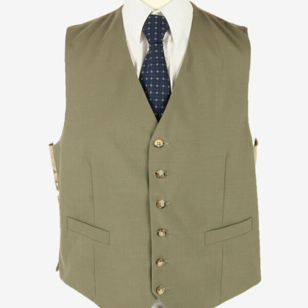 Waistcoat Gilet Vintage Plain Vest Button Up Casual 90s Khaki Size L