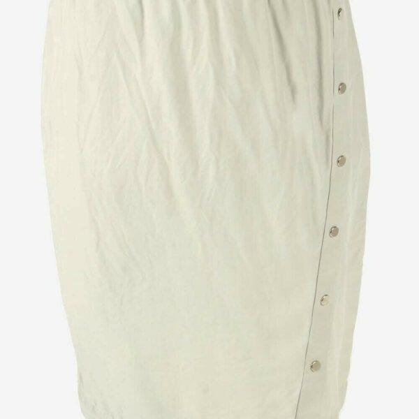 100% Silk Midi Skirt Vintage Button Down Retro 90s Light Grey UK 14