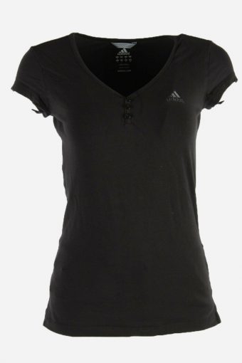 Adidas T-Shirt Tee Women Sleeveless V Neck Sports 90s Retro Black Size S