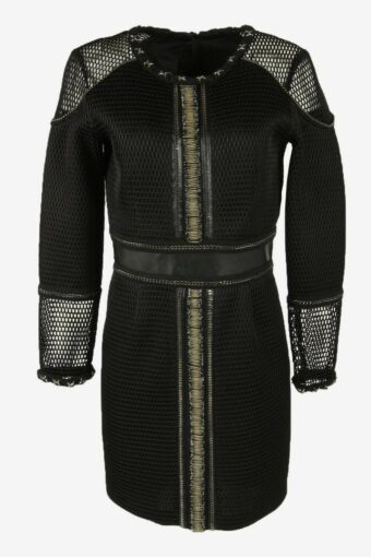 Beaded Midi Dress Lined Crew Neck Long Sleeve Black Size UK 10
