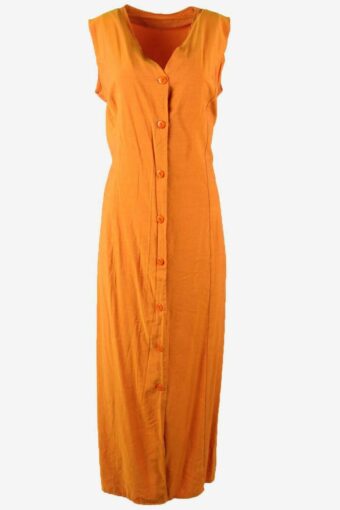 Button Down Vintage Dress Sleeveless Adjustable Waist 90s Orange UK 10