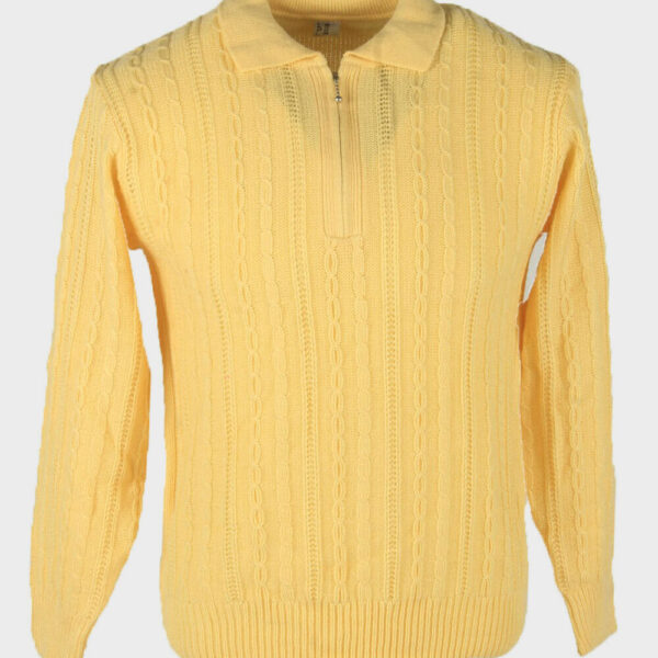 Cable Knit Jumper Vintage Collared Neck Pullover 90s Yellow Size S