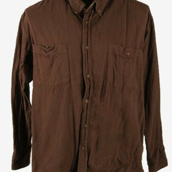 Faded Glory Flannel Shirt Plain Vintage Long Sleeve 90s Brown Size XL
