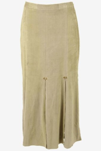 Faux Suede Long Skirt Vintage Plain Lined Retro 90s Khaki Size UK 12