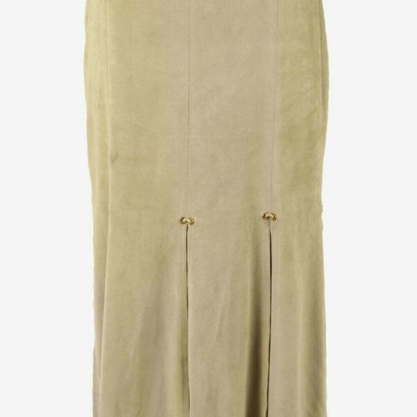 Faux Suede Long Skirt Vintage Plain Lined Retro 90s Khaki Size UK 12