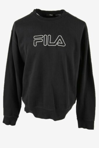 Fila Sweatshirt Top Vintage Crew Neck Plain Retro 90s Black Size XL