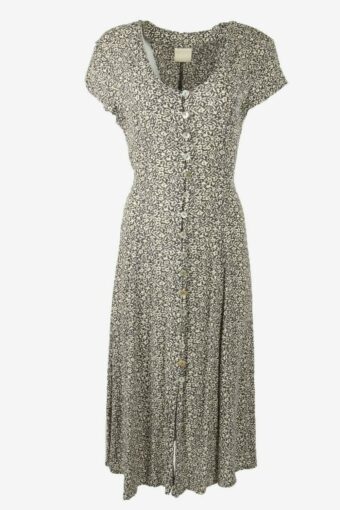 Floral Maxi Dress Vintage Button Down Belted Elegant 90s Beige Size 44