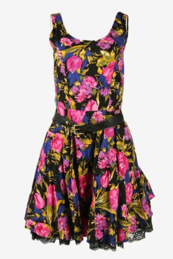 Floral Midi Dress Vintage Scoop Neck Lace Lining Retro 80s Size UK 6/8