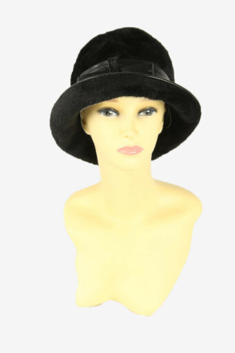 Fur Bucket Hat Vintage Style 80s Style Retro Black Size 54 cm