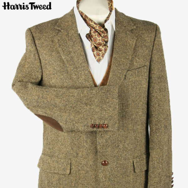 Harris Tweed Vintage Blazer Jacket Elbowpatch Weave 90s Brown Size L