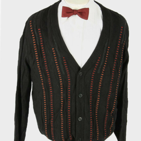 Knit Cardigan Vintage V Neck Pocket Cosby Button Up 90s Black Size L