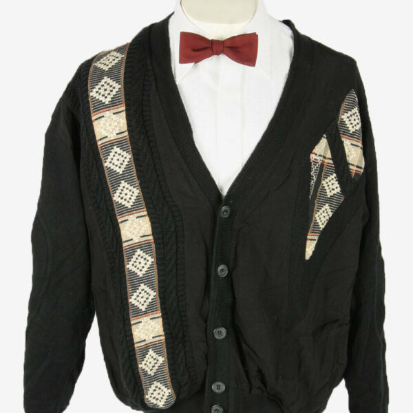 Knit Cardigan Vintage V Neck Pocket Cosby Button Up 90s Black Size XL