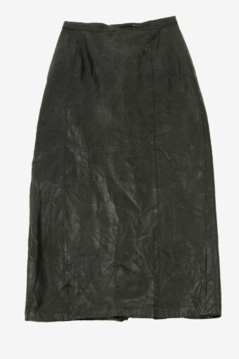 Leather Midi Skirt Vintage Lined Zip Up Retro 90s Black Waist 25 in