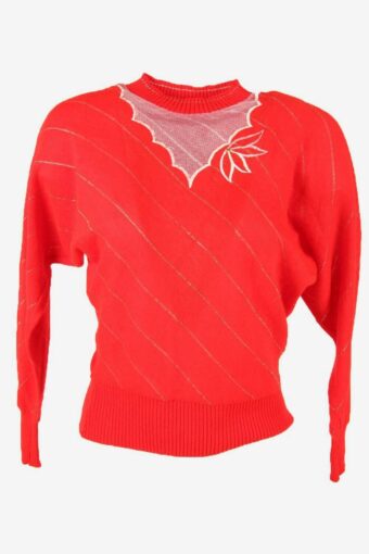 Long Sleeve Jumper Vintage Crew Neck Pullover Retro 90s Red Size 41
