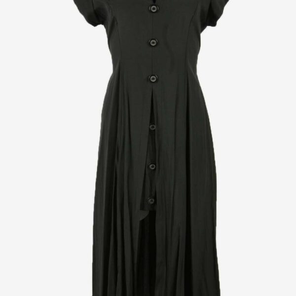 Plain Long Dress Vintage V Neck Adjustable Waist 90s Black Size UK 6/8