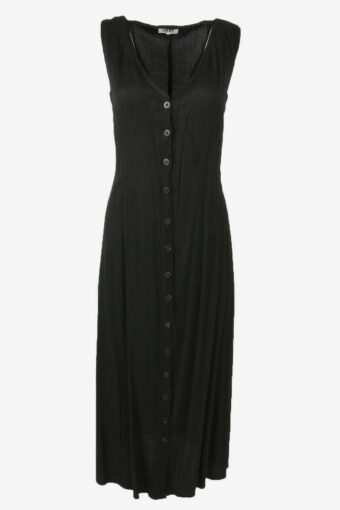 Plain Maxi Dress Vintage Button Down Long Elegant 90s Black Size S