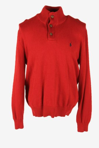 Polo Ralp Lauren Plain Vintage Jumper High Neck Sweater 90s Red Size XL